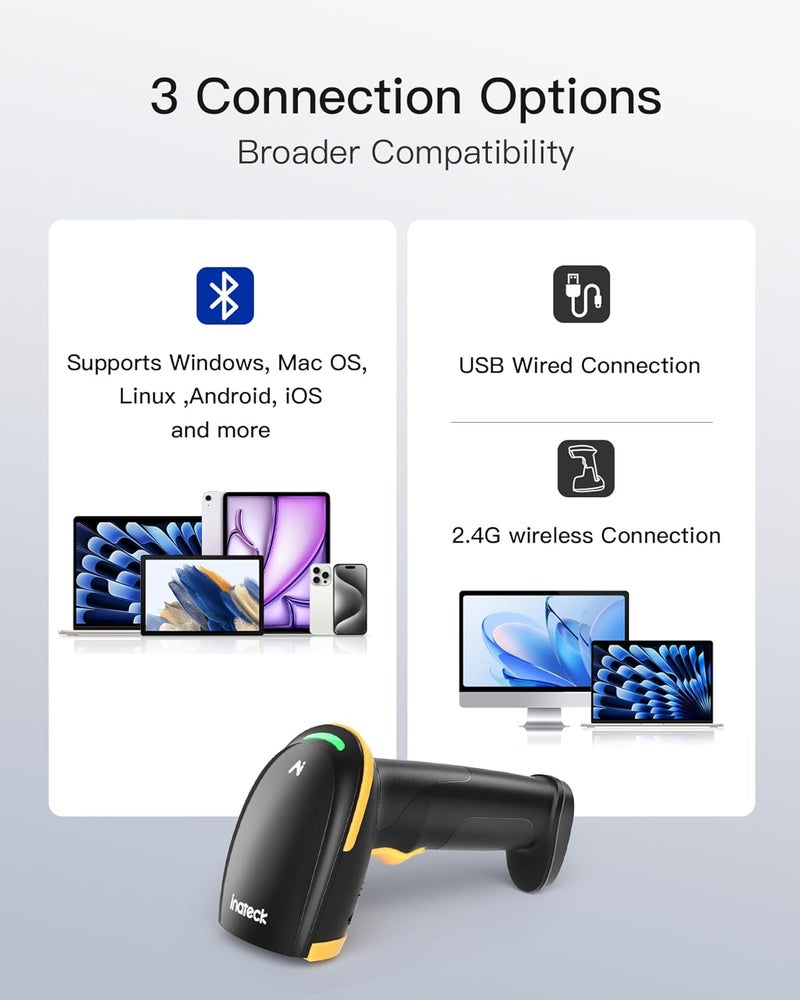 Inateck Bluetooth Barcode Scanner 2D, Wireless 2D QR Code Scanner with 2600 mAh Battery and Smart Charging Base, Handheld Scanner Support AI, APP, SDK, BCST-36 - Image 4